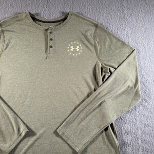 Under Armor Mens Large Loose Wounded Warrior Henley HeatGear Activewear Green